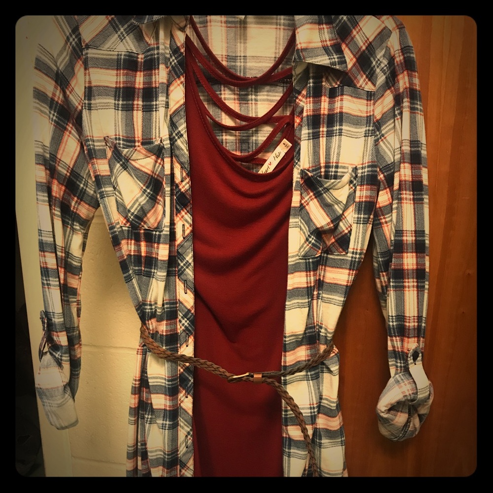Red dress with long flannel cover